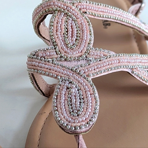 Flawed JustFab Stasha Bohemian Flat Thong Sandals Ankle Strap Pink Silver- sz 10 - Picture 7 of 13